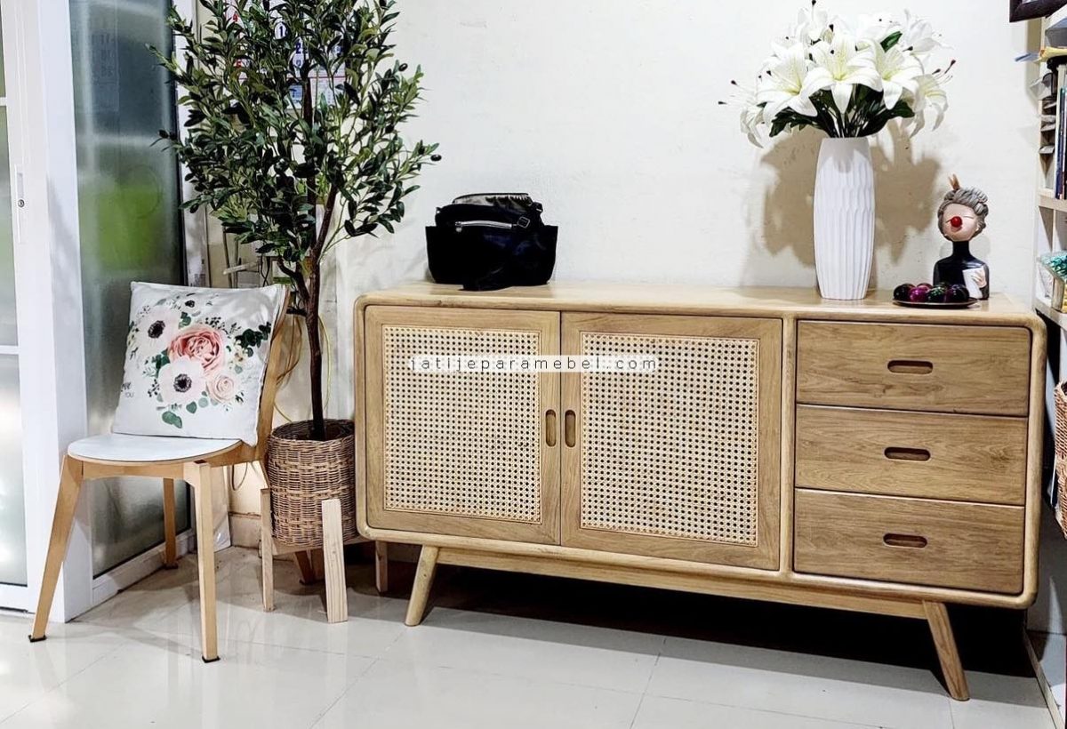 Buffet Minimalis Scandinavian Vintage Retro Kayu Jati X Rotan JJM-BFF ...