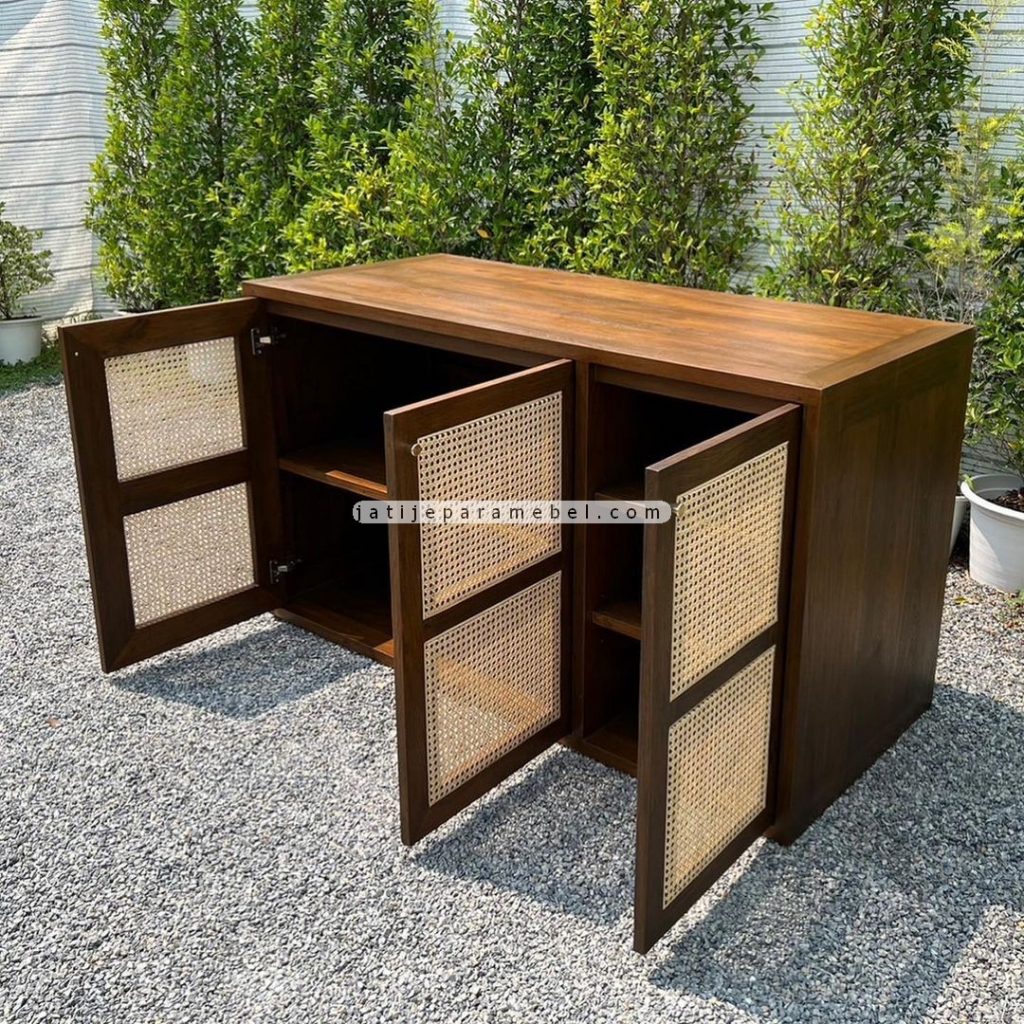 Meja Buffet Minimalis Modern Kayu Jati Kombinasi Rotan JJM-BFF 079 ...