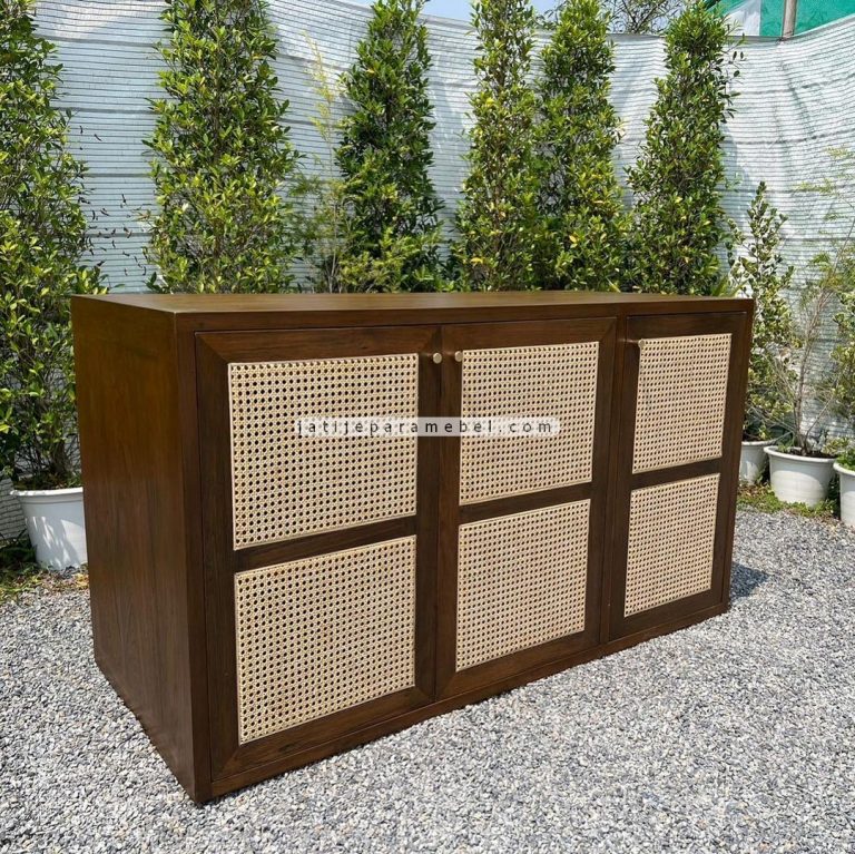 Meja Buffet Minimalis Modern Kayu Jati Kombinasi Rotan JJM-BFF 079 ...